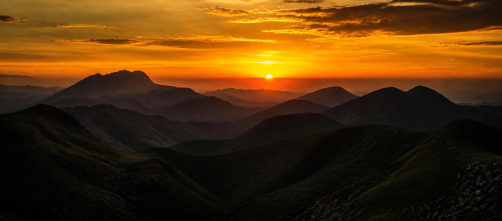 South African mountain range at sunset